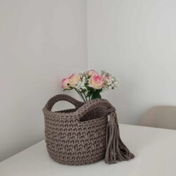 Okrągły Pojemnik ze sznurka 20x15 cm - Kolor Ziemia