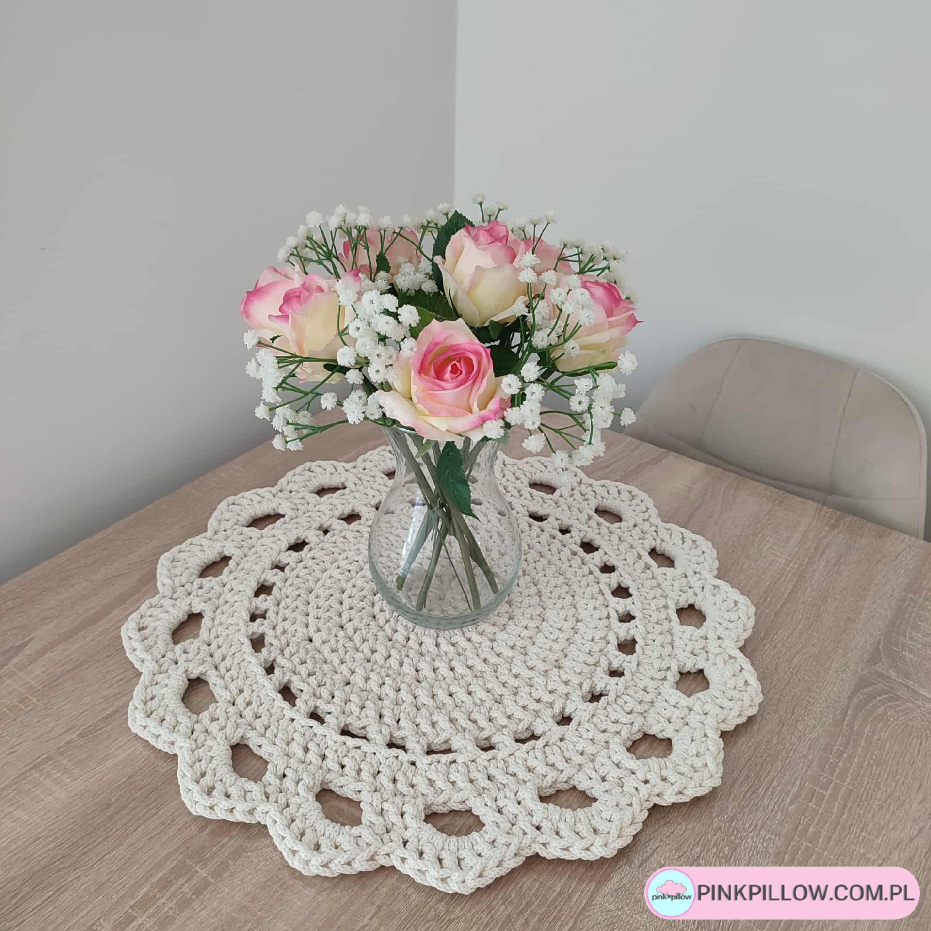 Zdobiona Podkładka ze sznurka 50 cm - Kolor Ecru