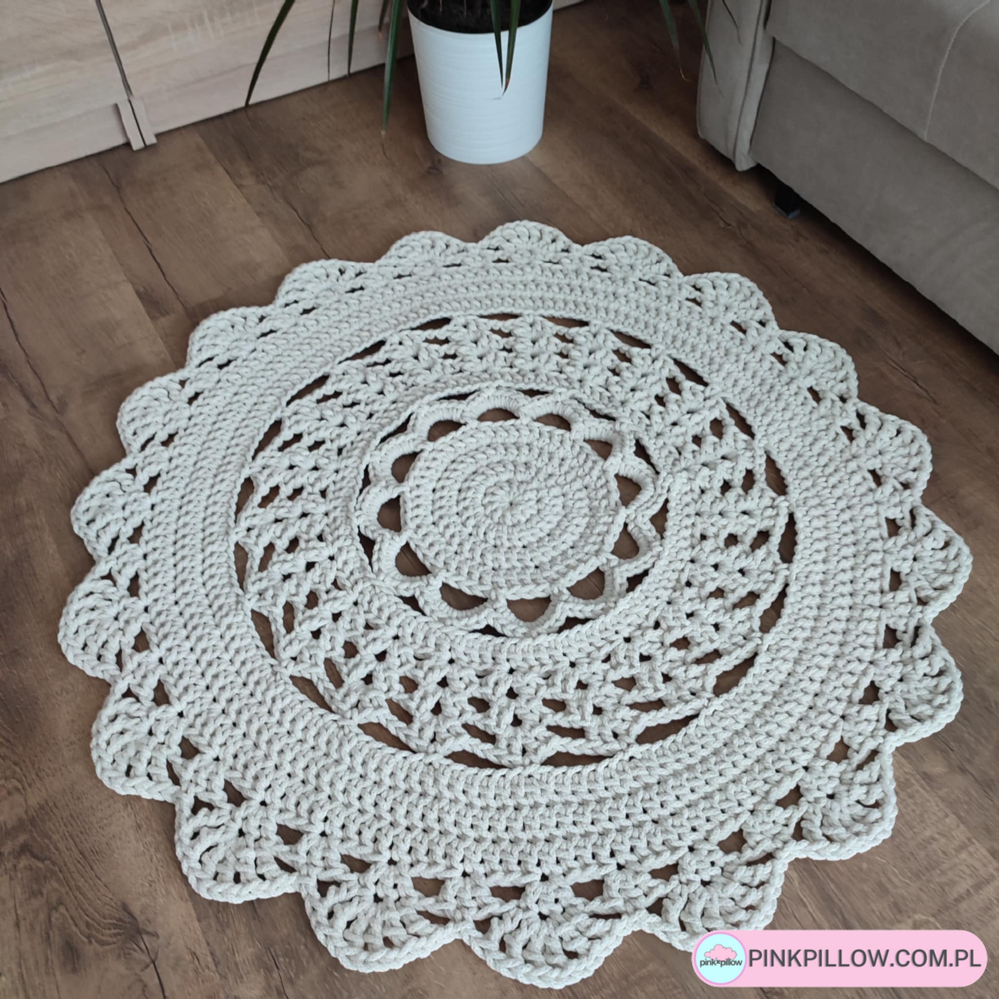 Dywan do salonu Nowoczesny - Średnica 90 cm - Kolor Ecru