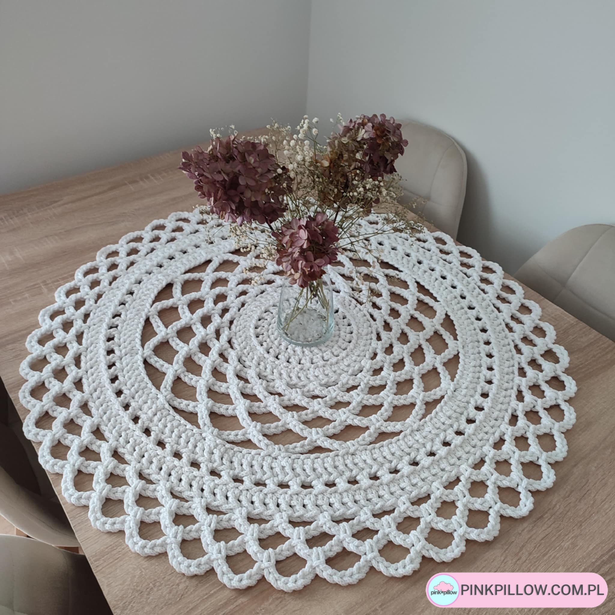 Ozdobne nakrycie stołu ze sznurka 80 cm - Kolor Biały