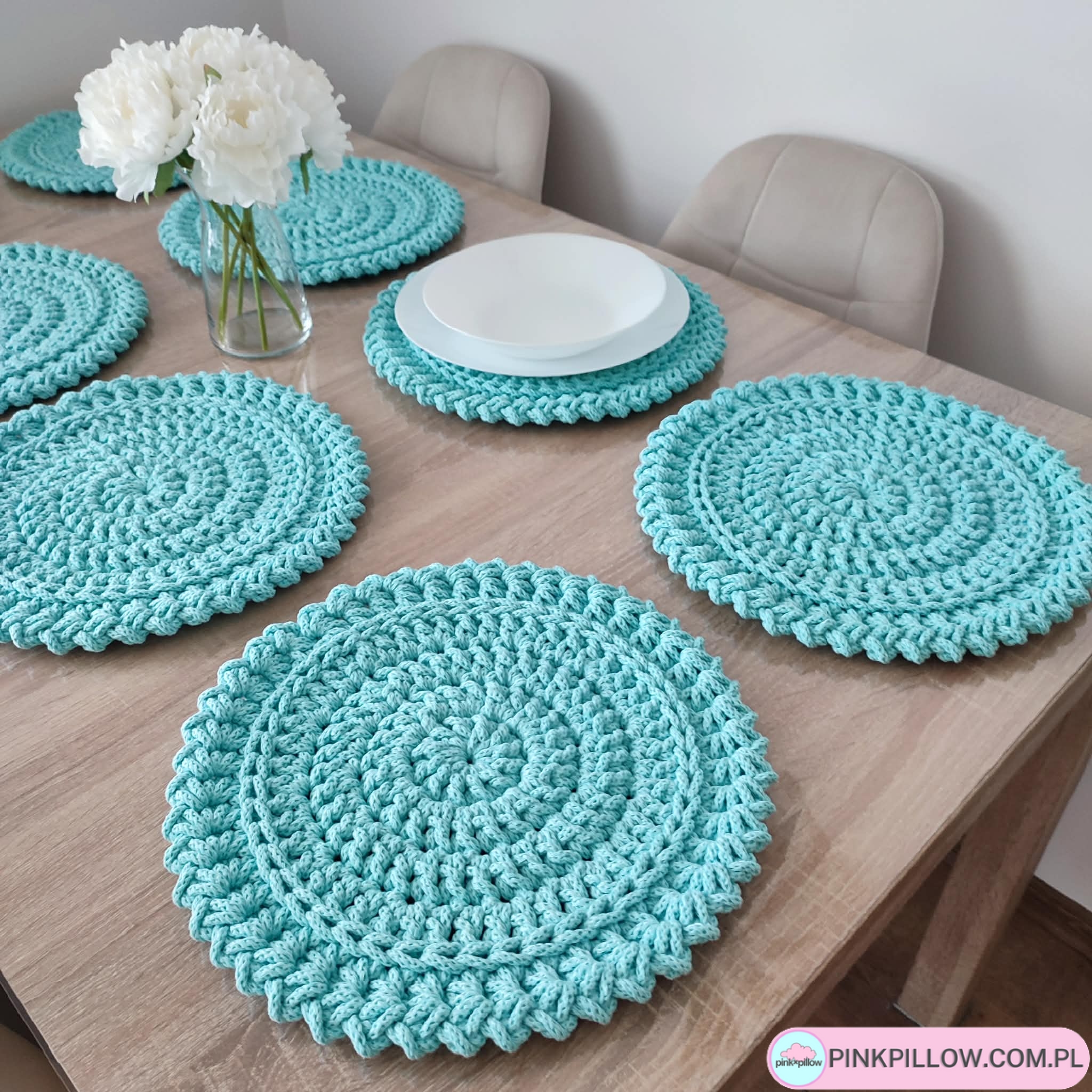 Podkładki sznurkowe, okrągłe 32 cm - Komplet 8 szt. - Różne Kolory - obrazek 2