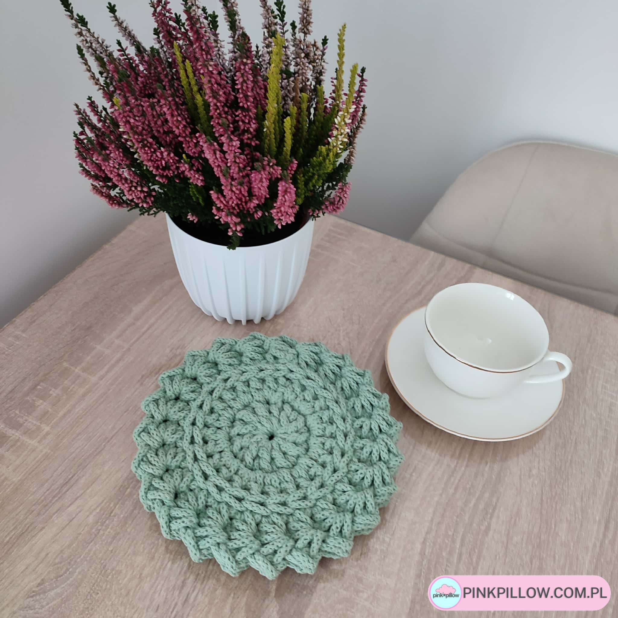 Podkładka pod kubki szydełkowa ze sznurka 20 cm - Różne Kolory - obrazek 2