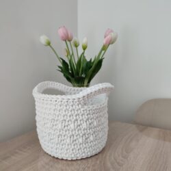 Mały Koszyk z uchwytami ze sznurka - Rozmiar 17x15 cm - Kolor Biały