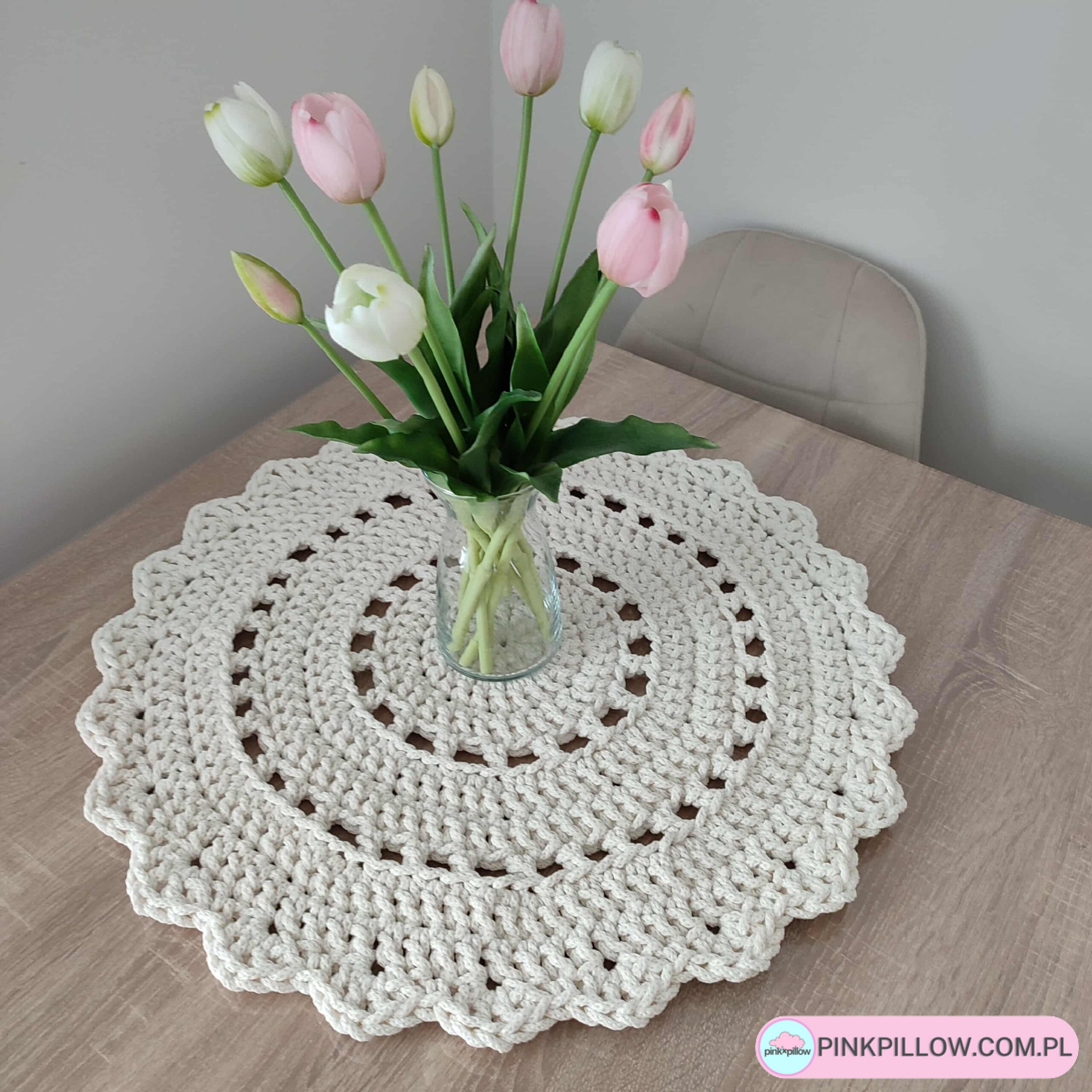 Podkładka na stolik nocny - Średnica 55 cm - Kolor Ecru