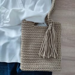 Torba szydełkowa na ramię ze sznurka - Wymiary 25x30 cm