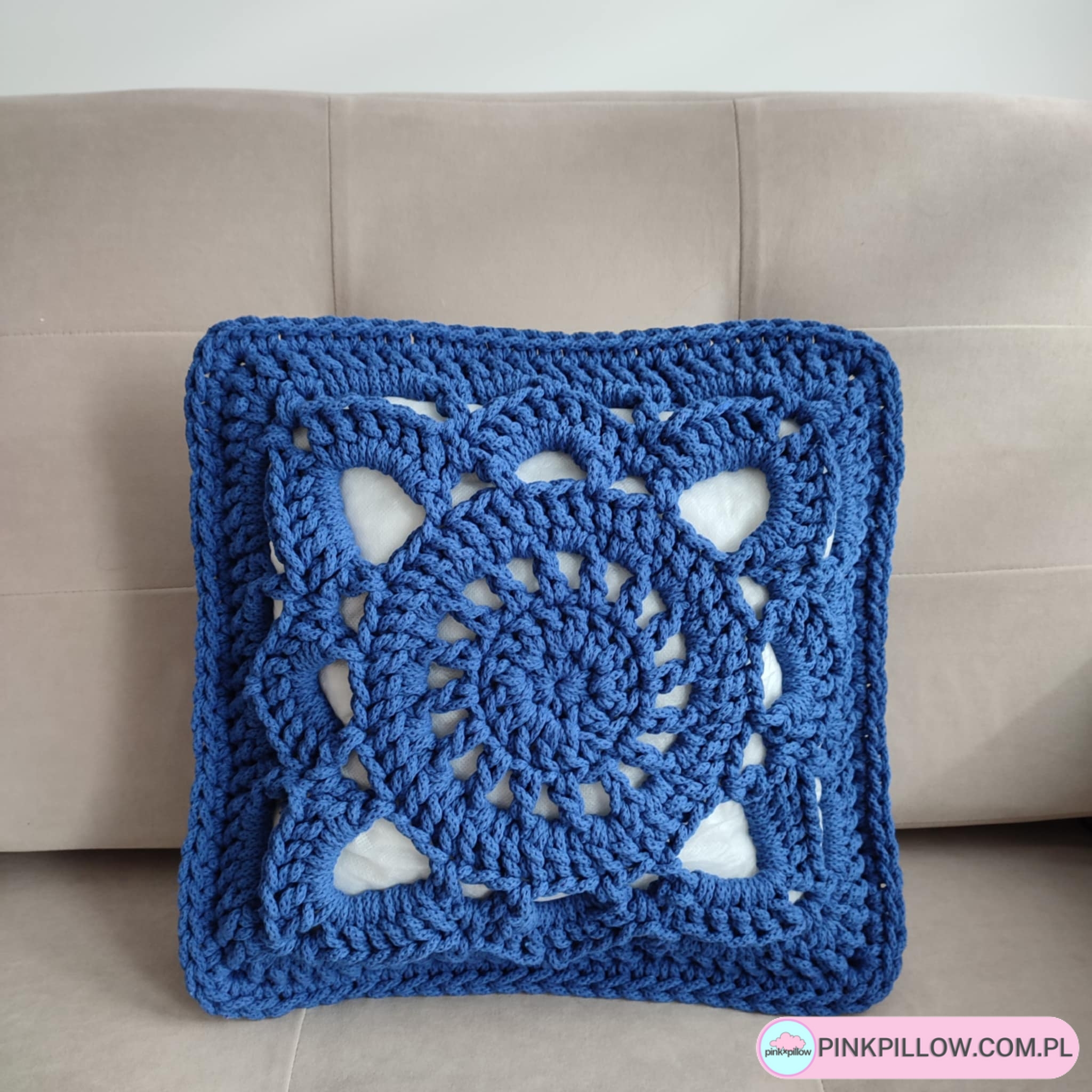 Poduszka ze sznurka ażurowa - Wymiary 40x40 cm - Kolor Chabrowy