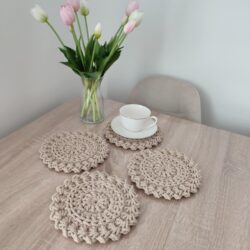 Komplet Podkładek pod Kubki i Filiżanki 4 szt. - Średnica 20 cm - Kolor Karton