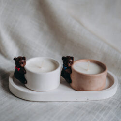 Mała świeca w osłonce z gipsu 50 ml - Wzór Miś - Różne Kolory i Zapachy