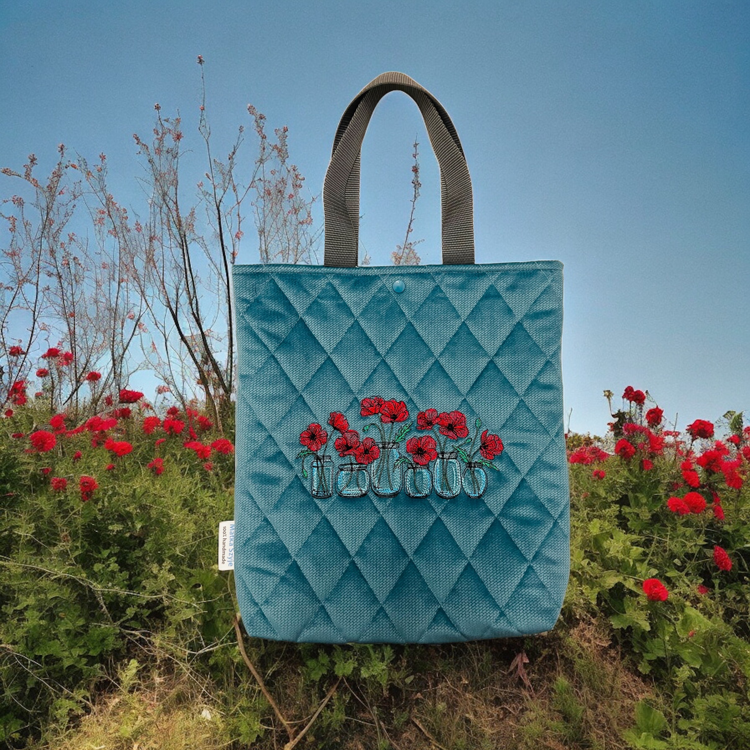 Torba Shopper Pikowana - Haftowana w Maki