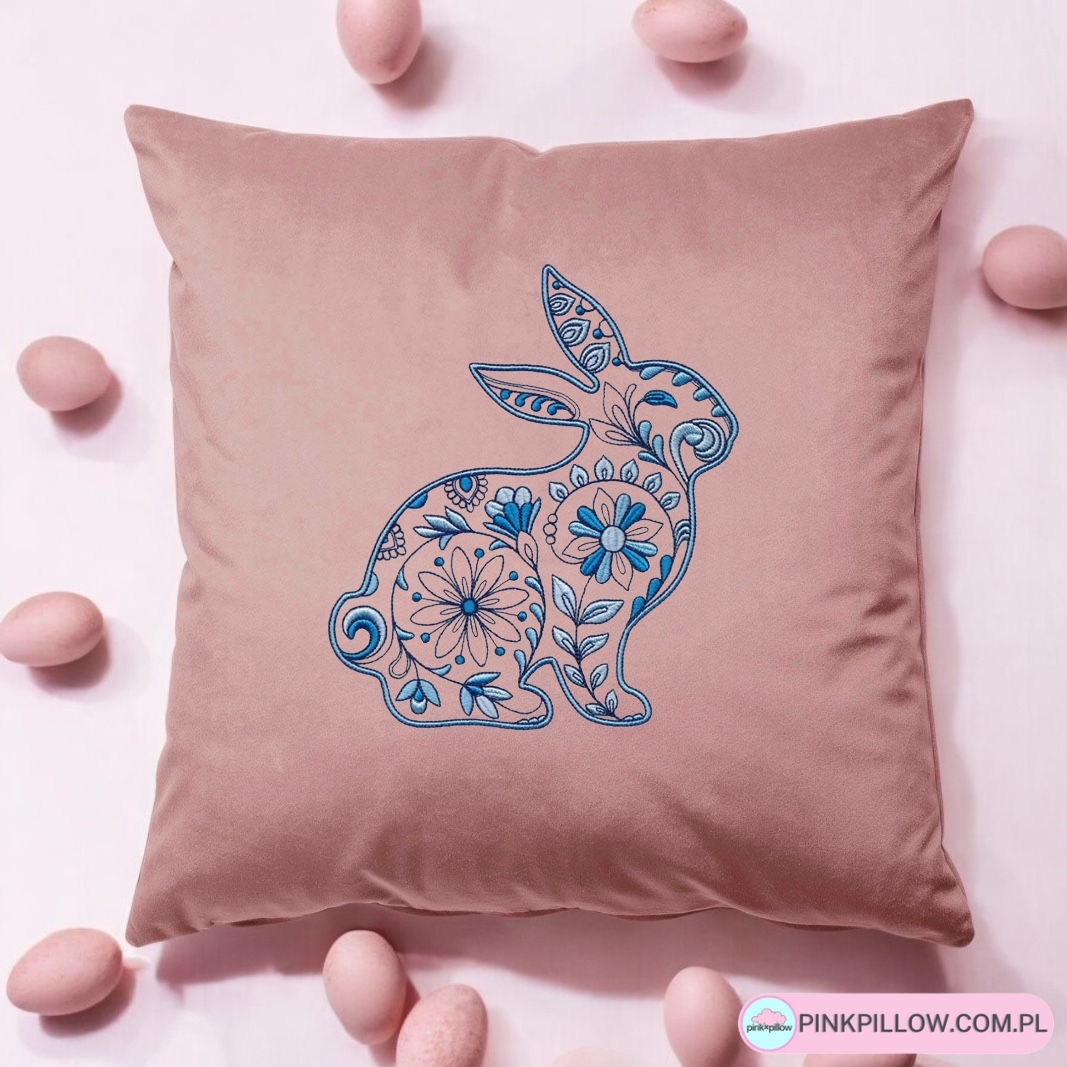 Poszewka welurowa Wielkanocna - Niebieski folkowy Zając - Różne Kolory