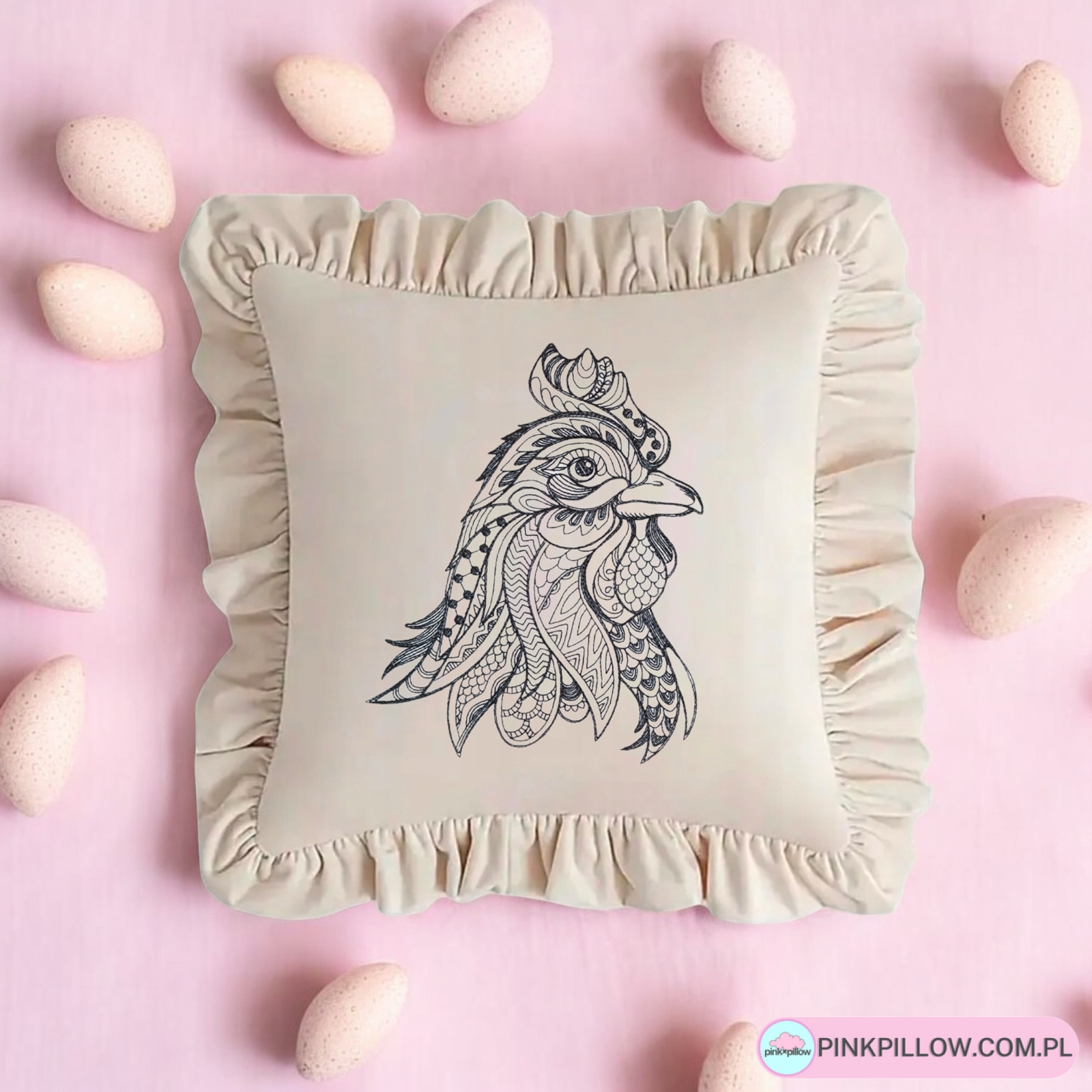 Poszewka welurowa z falbaną "Kura czarna" - Różne Kolory