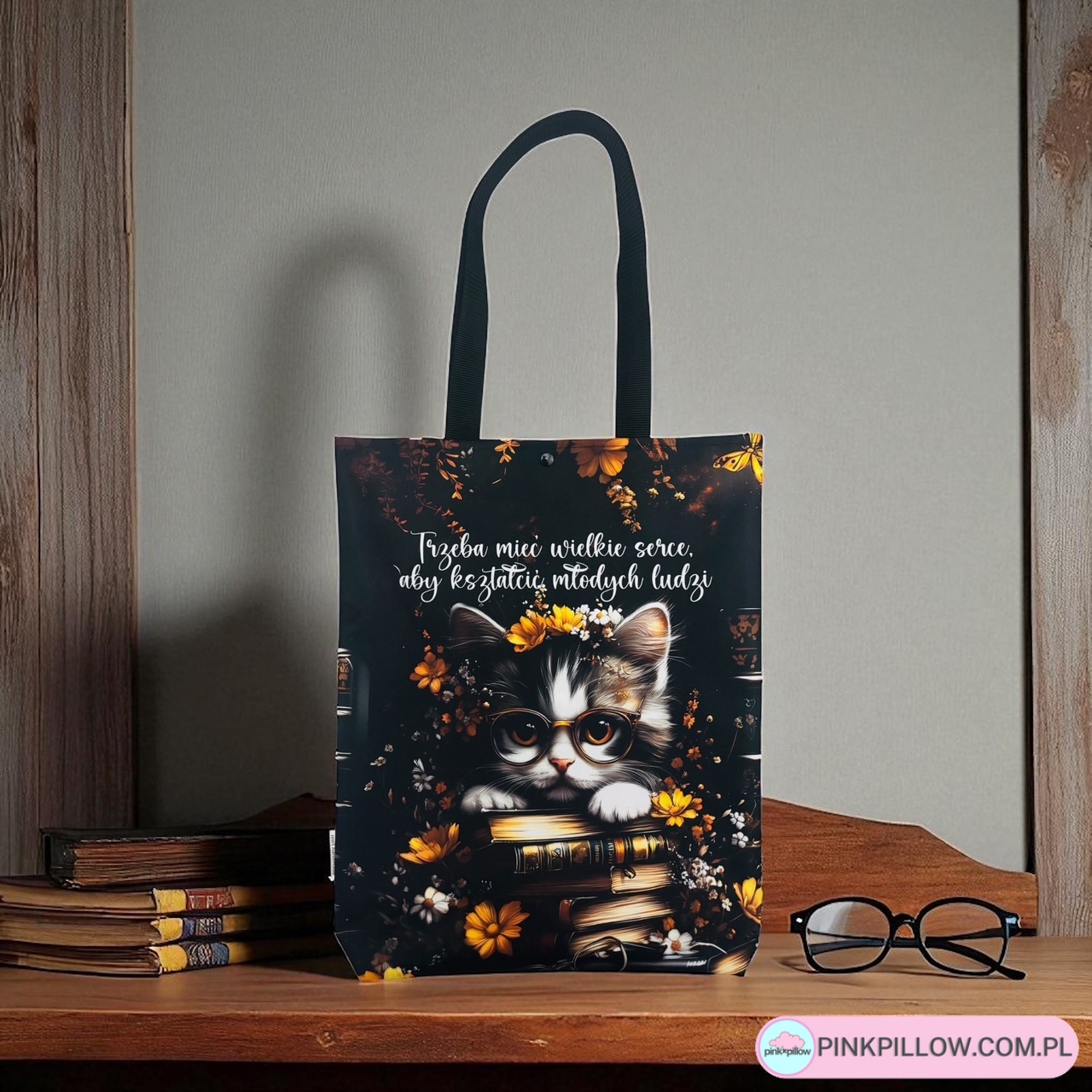 Torba Nauczycielska na ramię - Wzór z Kotkiem