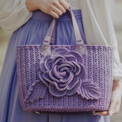 Torebka Róża na szydełku "Feronia" - Kolor Lawendowa