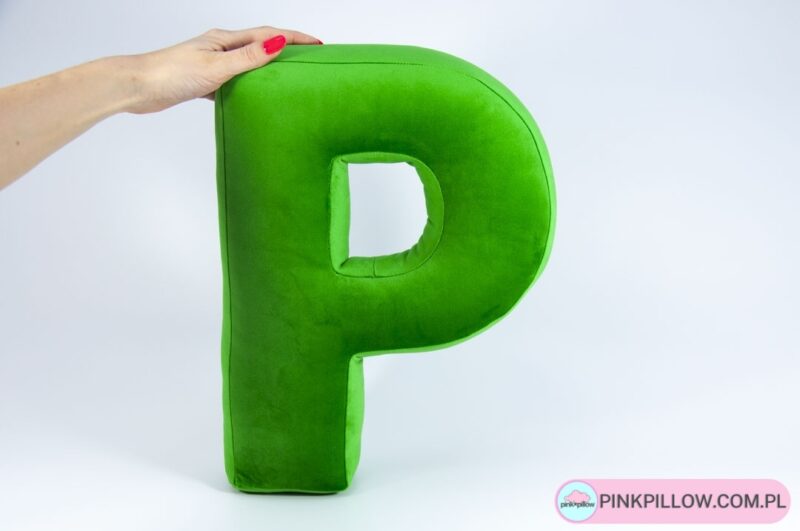 Poduszka dekoracyjna - Literka P - Kolor Zielona Jaskrawa