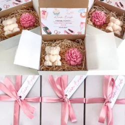 Prezent z Personalizacją Świeczki Miś i Kwiatek - Różne Kolory