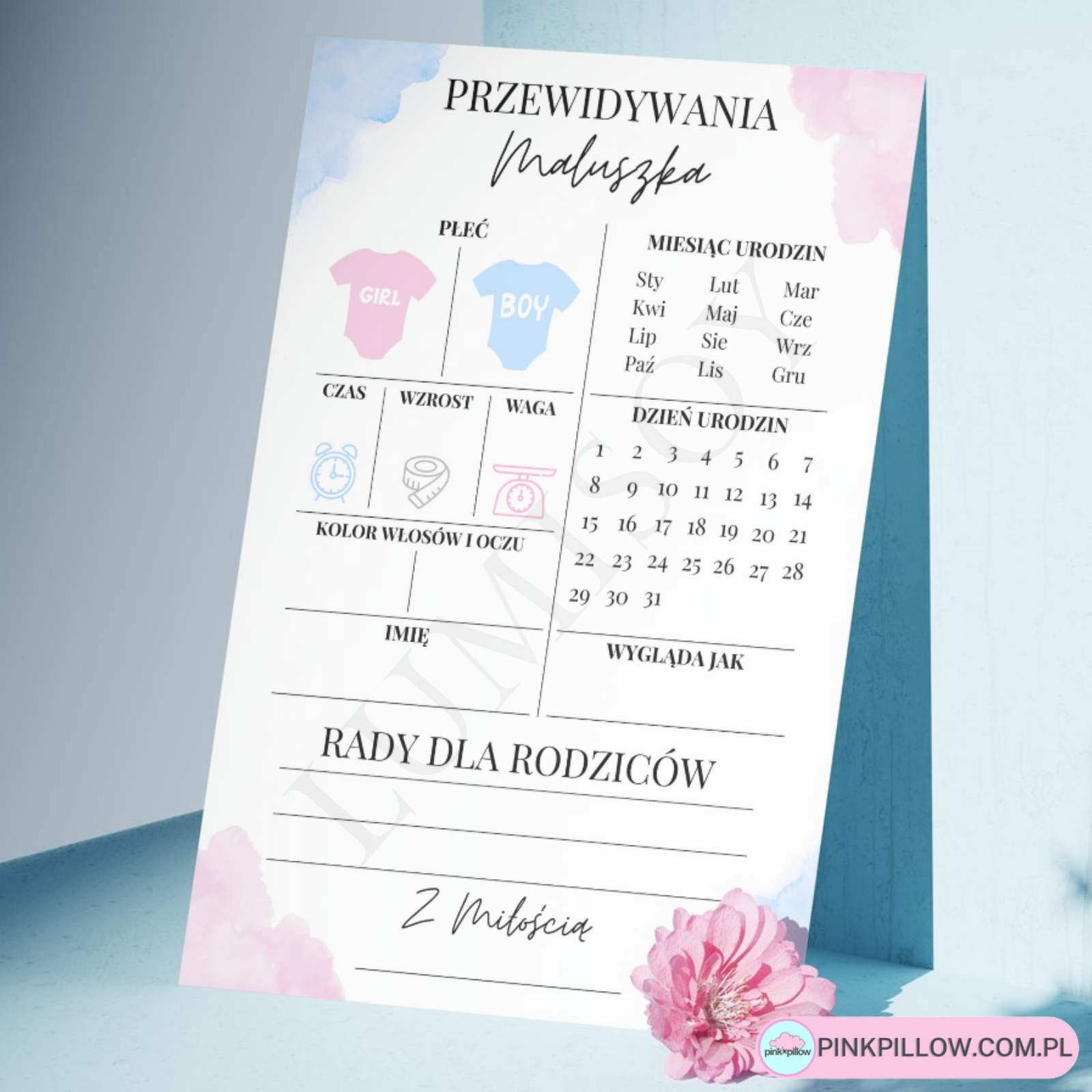 Ankieta na Baby Shower - Przewidywania Maluszka Wersja PDF