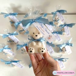 Podziękowania na Baby Shower dla gości Świeczka Miś