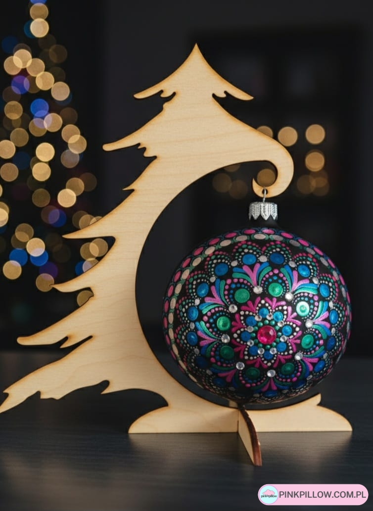 Bombka na Choinkę ręcznie robiona 10 cm - Wzór Mandala - obrazek 3