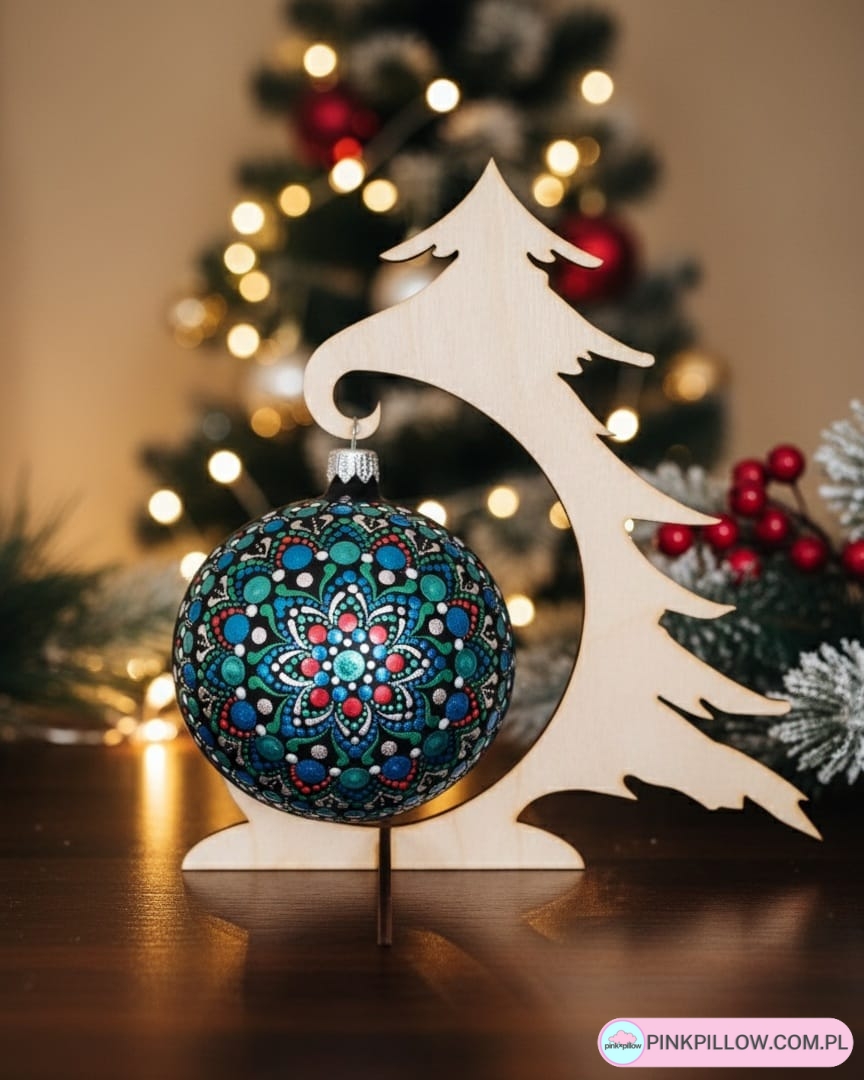 Bombka na Choinkę ręcznie robiona 10 cm - Wzór Mandala - obrazek 2