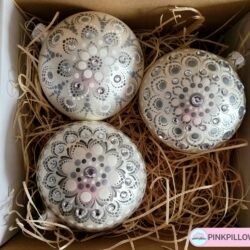 Bombki ręcznie malowane - Perłowa Mandala - Zestaw 3 szt.