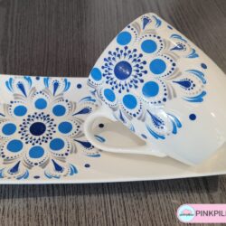 Komplet do Kawy Kubek z podłużnym Talerzykiem - Niebieska Mandala