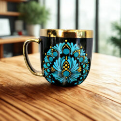 Kubek ze złotą obwódką 280 ml - Turkusowo-Złota Mandala