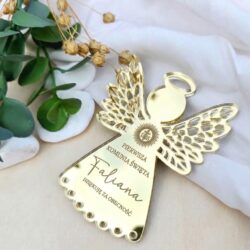 Lustrzane Podziękowanie/Magnes dla gości na Komunie, Chrzest - Złoty Anioł Stróż