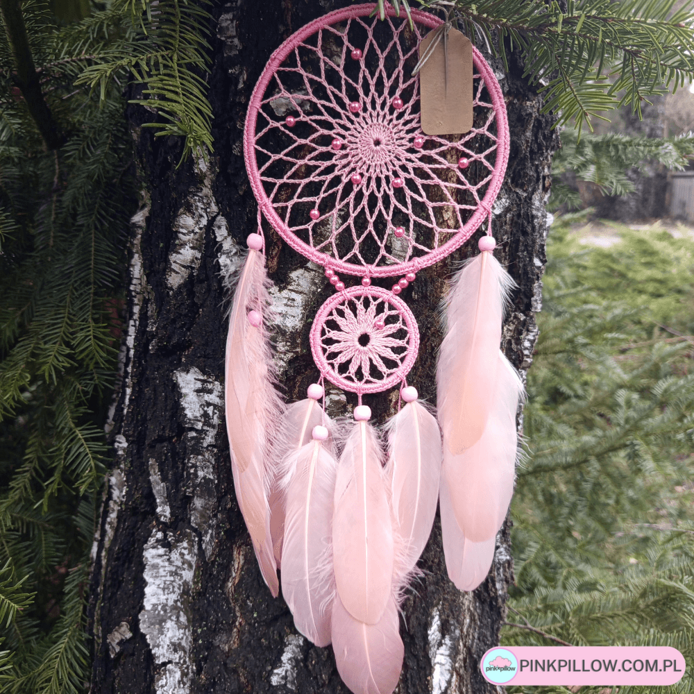 Różowy Łapacz Snów z Perłowymi Koralikami