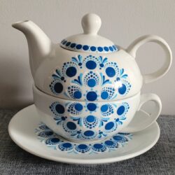 Czajniczek do herbaty z Filiżanką i Talerzykiem - Wzór Niebieska Mandala