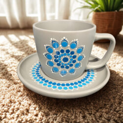 Filiżanka kamionka + Talerzyk - Mandala Błękitna