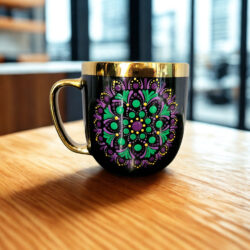 Czarny Kubek 280 ml w Zielono-Fioletową Mandalę