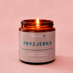 Świeca sojowa z napisem fryzjerka, prezent dla fryzjerki