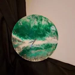 Zegar ścienny Zielony z żywicy - Średnica 40 cm