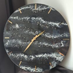 Zegar z żywicy Czarny Marmur - Średnica 40/50 cm