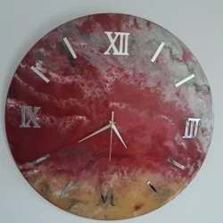 Duży Zegar ścienny Czerwony - Średnica 40 cm