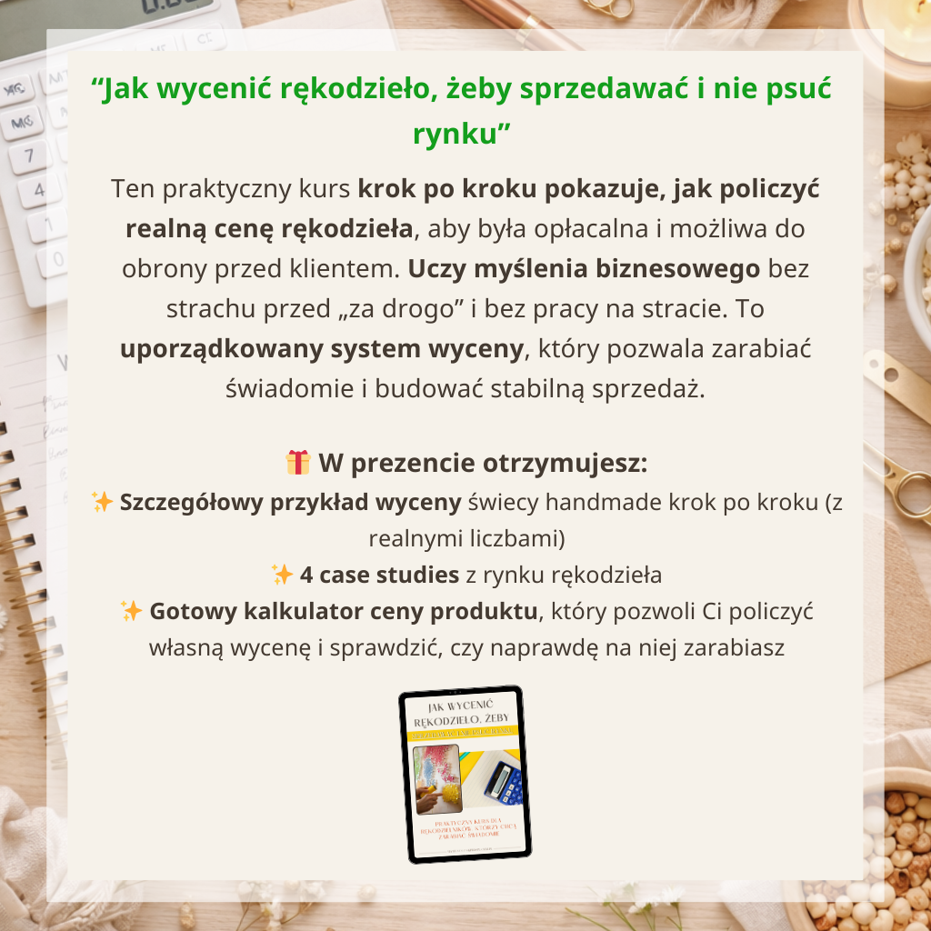 Jak wycenić Rękodzieło żeby zarabiać - Zwiastun E-booka