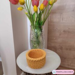 Okrągły Koszyk na szydełku - Wymiary 10x8 cm - Kolor Żółty