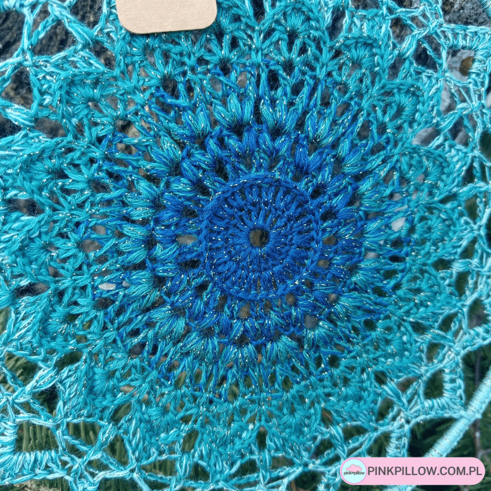 Mandala dekoracyjna Rozeta - Złota nitka Navy, Szmaragd, Platyna