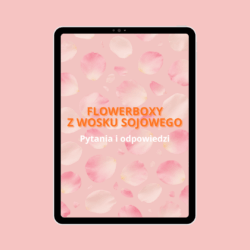 okładka ebooka flowerboxy z wosku sojowego na różowym tle.