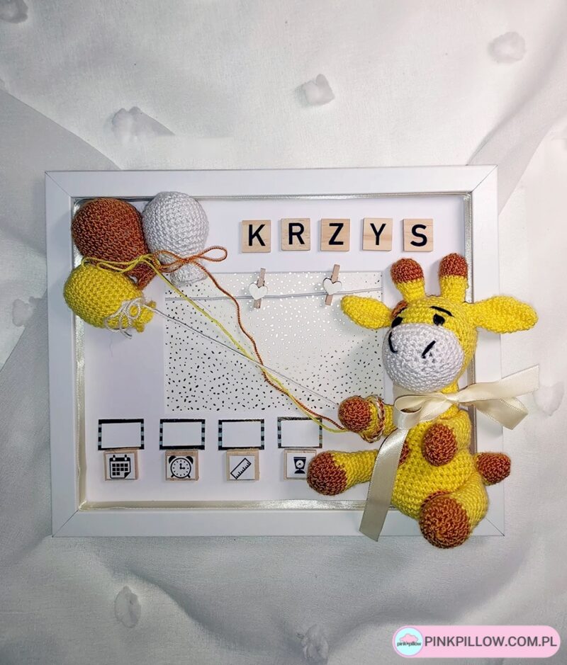 Personalizowana Ramka z Metryczką Dziecka - Wzór z Żyrafą