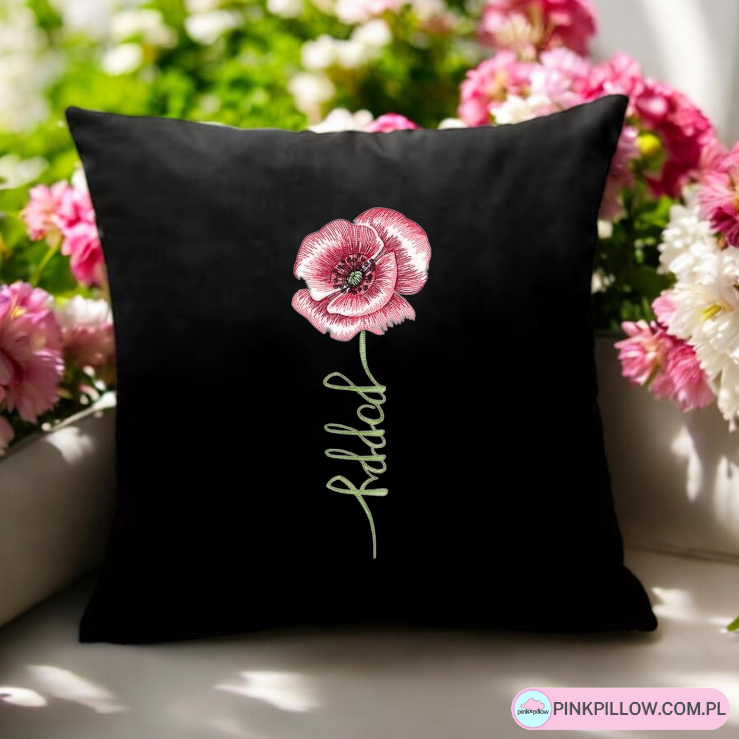 Poszewka w kwiaty "Mak" - Kolor Czarny