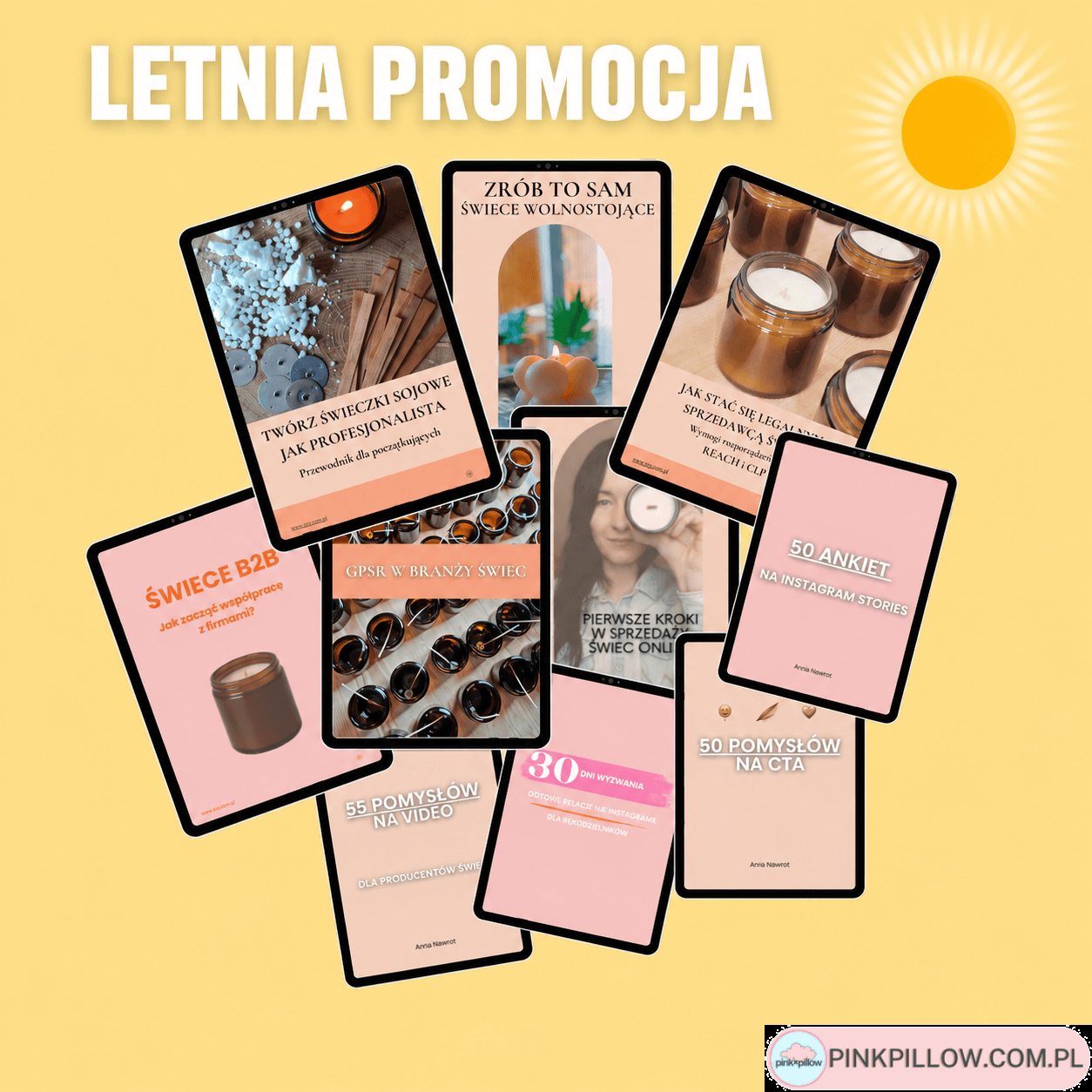 letnia promocja na ebooki o robieniu świec sojowych i sprzedaży świec zgodnie w wymogi reach, clp i gpsr.