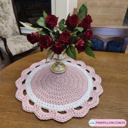 Kolorowa Podkładka szydełkowa do Jadalni 50 cm - Kolor Różowy i Biały