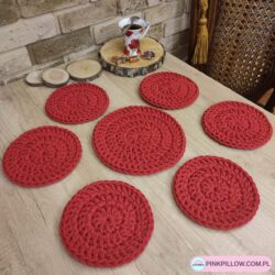 Podkładki pod szklanki na szydełku - Komplet 6+1 - Różne Kolory