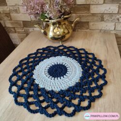 Serwetka wykonana szydełkiem - Średnica 60 cm - Kolor Granatowy i Jasny szary