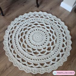 Okrągły Dywan szydełkowy ze sznurka - Średnica 95 cm - Kolor Ecru