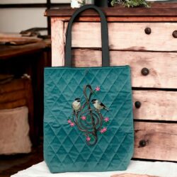 Torba z haftem na ramię - Wzór Ptaki i Klucz wiolinowy