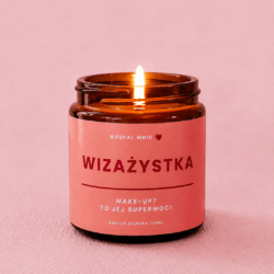 Świeczka sojowa w szkle z napisem wizażystka