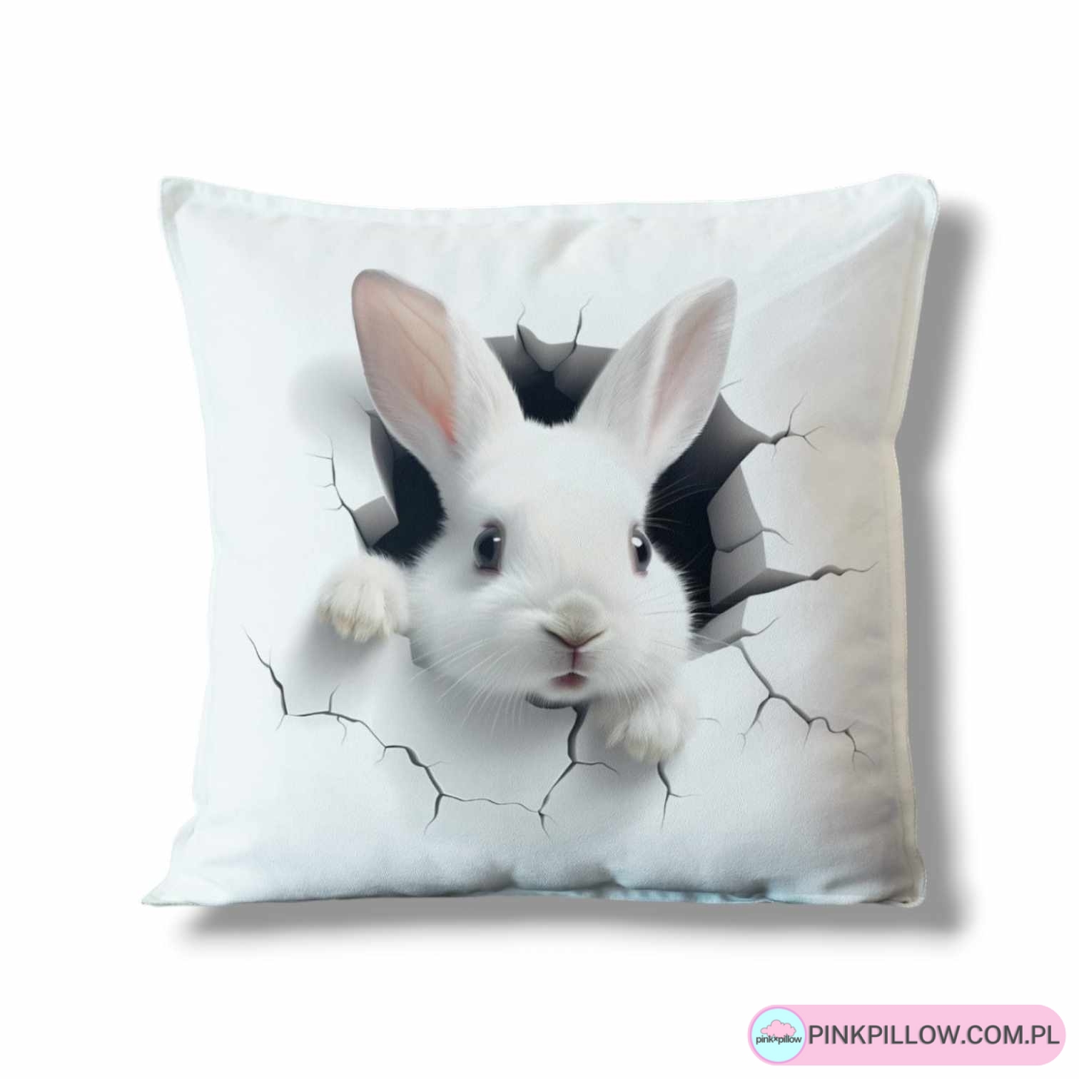 Kwadratowa poduszka z nadrukiem w Białego Króliczka